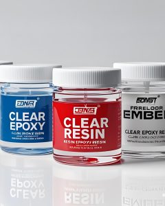 Applying clear epoxy resin on a wooden table surface